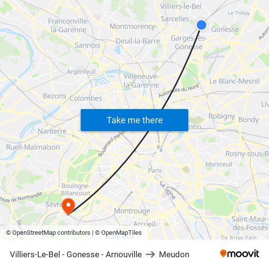 Villiers-Le-Bel - Gonesse - Arnouville to Meudon map