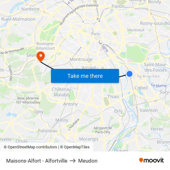 Maisons-Alfort - Alfortville to Meudon map