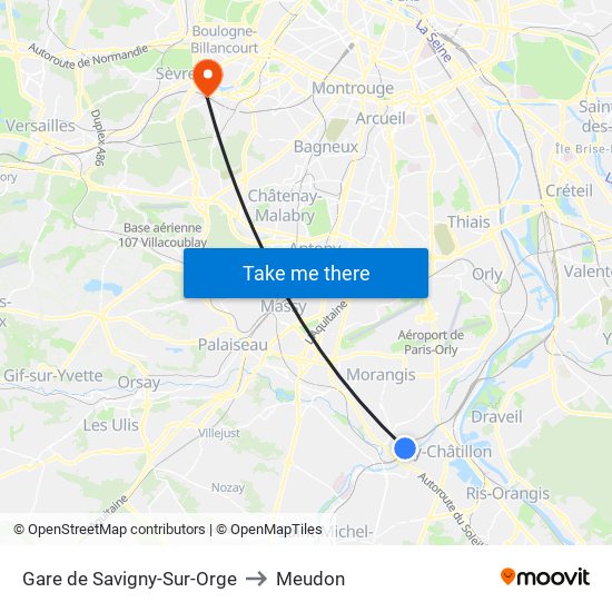 Gare de Savigny-Sur-Orge to Meudon map