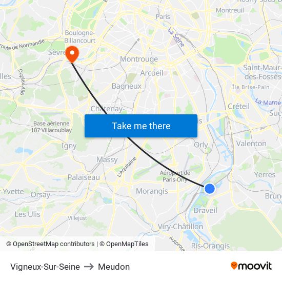 Vigneux-Sur-Seine to Meudon map