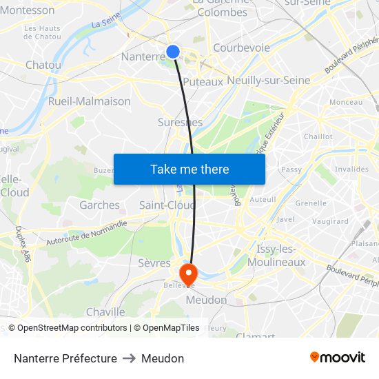 Nanterre Préfecture to Meudon map