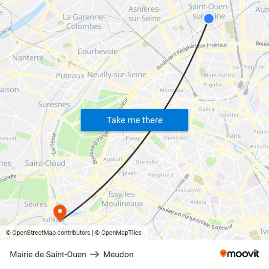 Mairie de Saint-Ouen to Meudon map