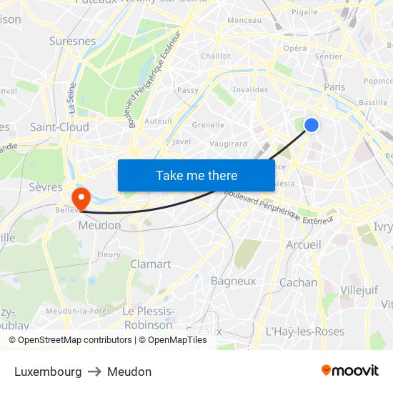 Luxembourg to Meudon map