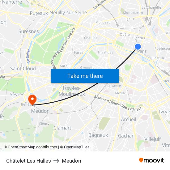 Châtelet Les Halles to Meudon map