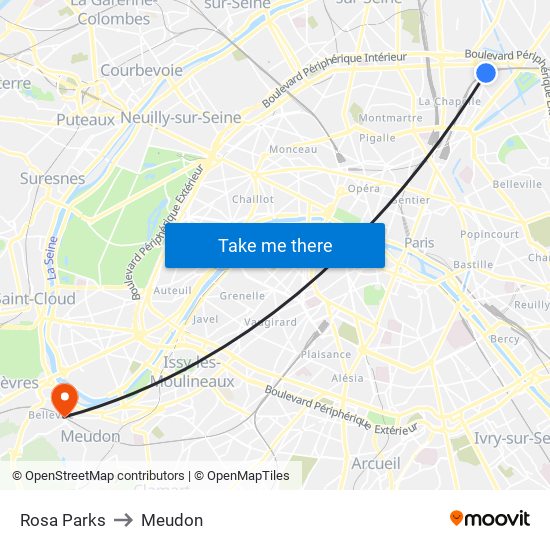 Rosa Parks to Meudon map