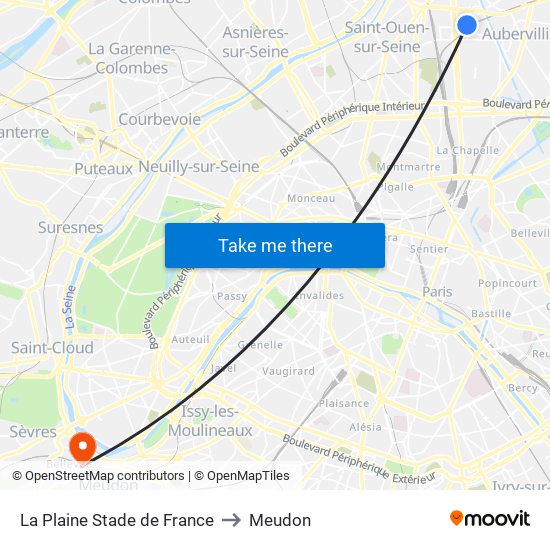 La Plaine Stade de France to Meudon map