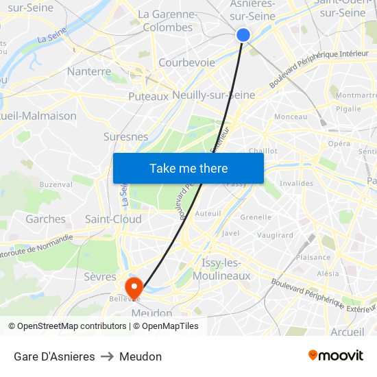 Gare D'Asnieres to Meudon map