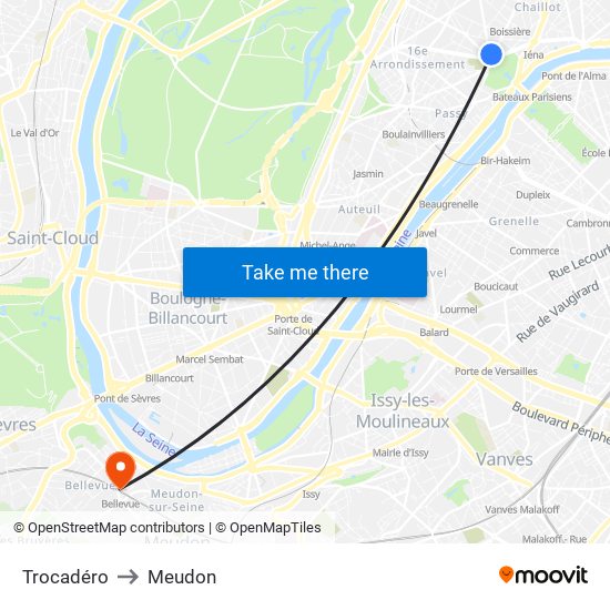 Trocadéro to Meudon map