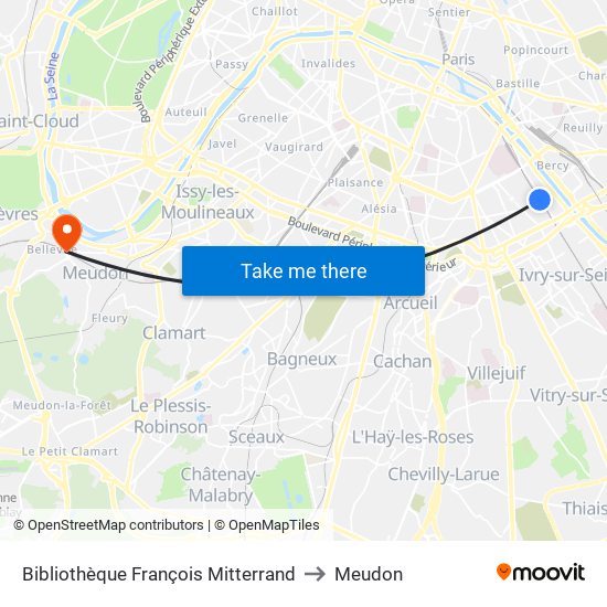 Bibliothèque François Mitterrand to Meudon map