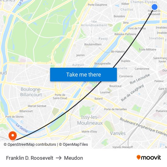 Franklin D. Roosevelt to Meudon map