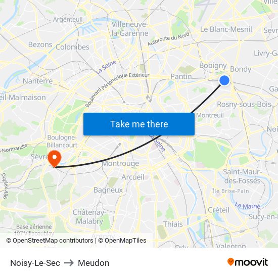 Noisy-Le-Sec to Meudon map