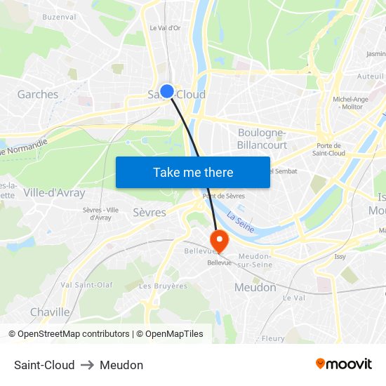 Saint-Cloud to Meudon map