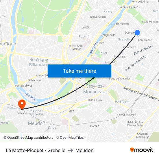 La Motte-Picquet - Grenelle to Meudon map