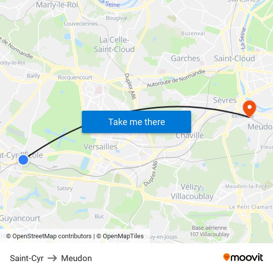 Saint-Cyr to Meudon map