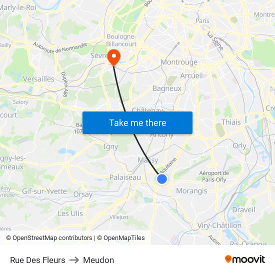 Rue Des Fleurs to Meudon map