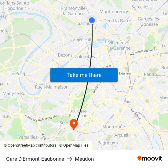 Gare D'Ermont-Eaubonne to Meudon map