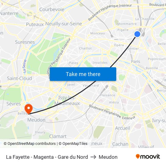 La Fayette - Magenta - Gare du Nord to Meudon map
