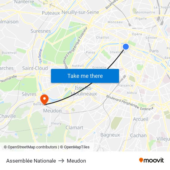 Assemblée Nationale to Meudon map