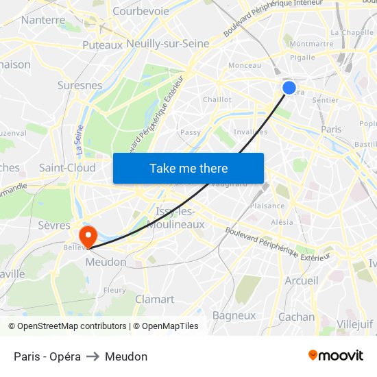 Paris - Opéra to Meudon map