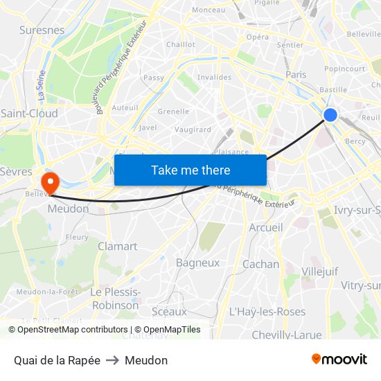 Quai de la Rapée to Meudon map