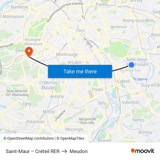 Saint-Maur – Créteil RER to Meudon map
