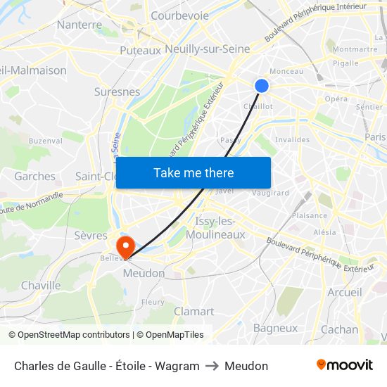 Charles de Gaulle - Étoile - Wagram to Meudon map