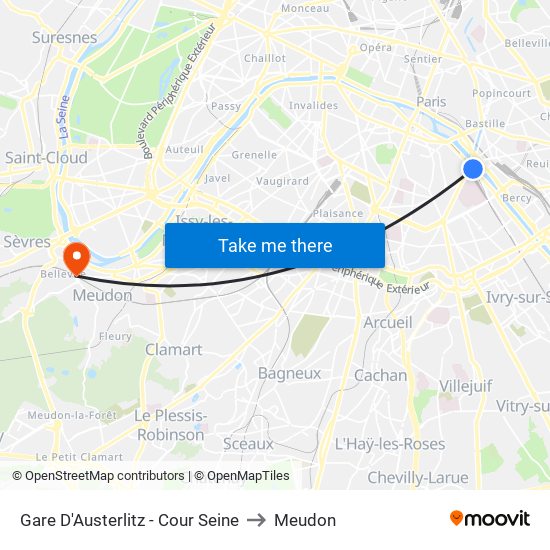 Gare D'Austerlitz - Cour Seine to Meudon map