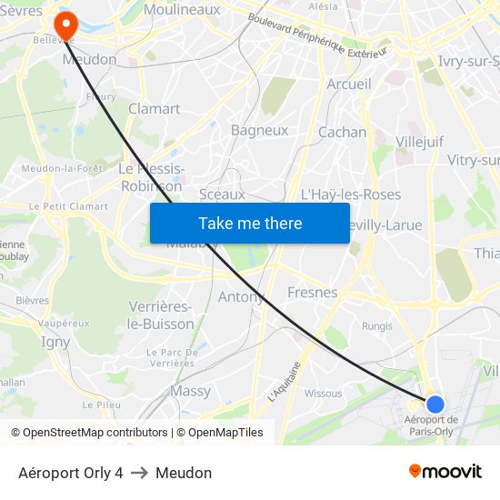 Aéroport Orly 4 to Meudon map