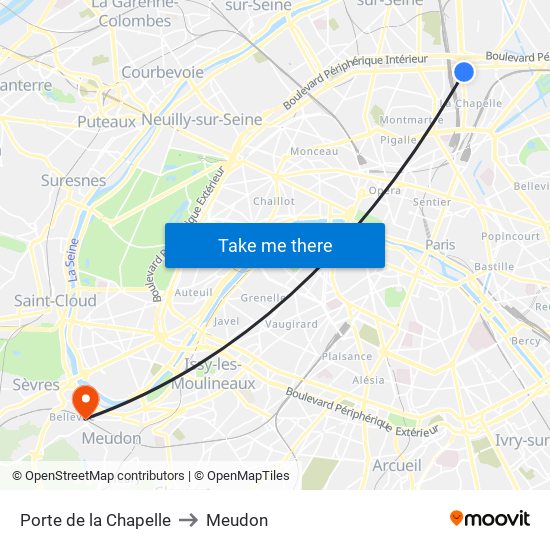 Porte de la Chapelle to Meudon map