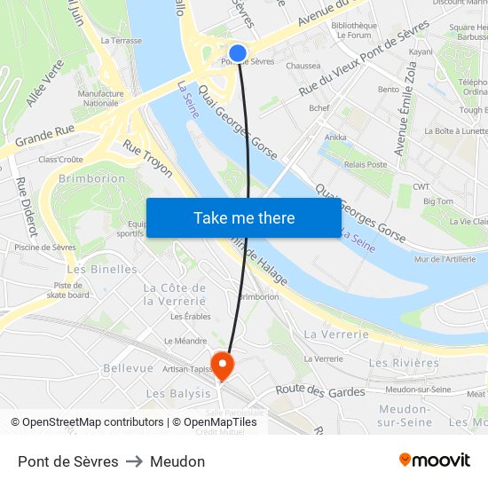 Pont de Sèvres to Meudon map