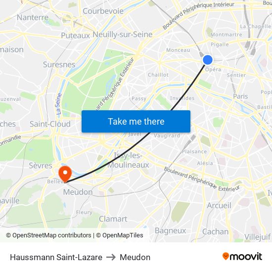 Haussmann Saint-Lazare to Meudon map