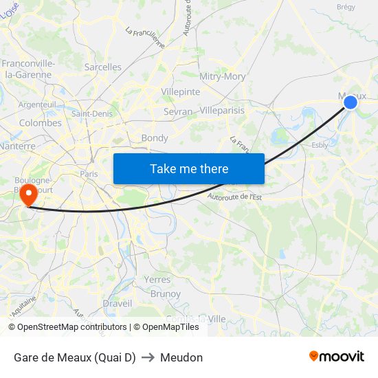Gare de Meaux (Quai D) to Meudon map
