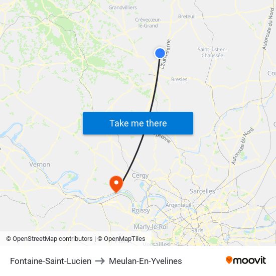 Fontaine-Saint-Lucien to Meulan-En-Yvelines map