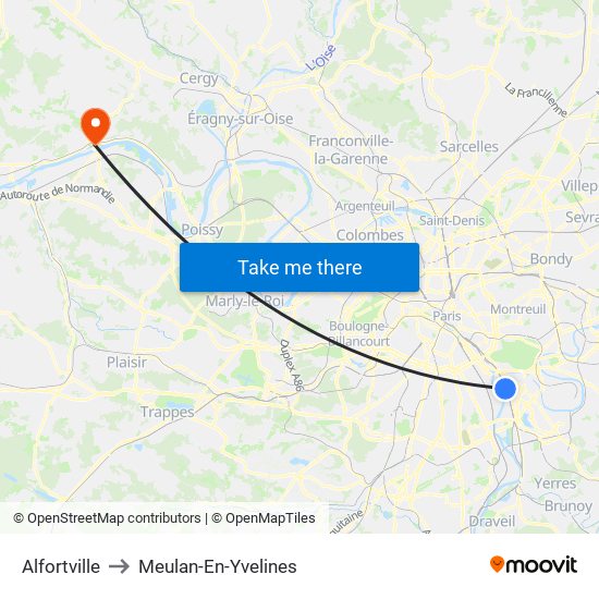 Alfortville to Meulan-En-Yvelines map