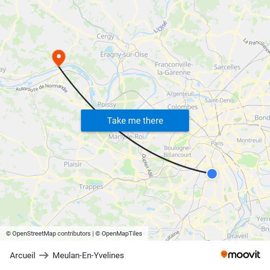 Arcueil to Meulan-En-Yvelines map