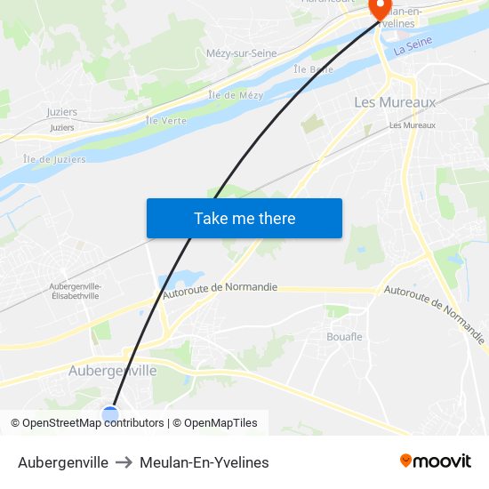 Aubergenville to Meulan-En-Yvelines map