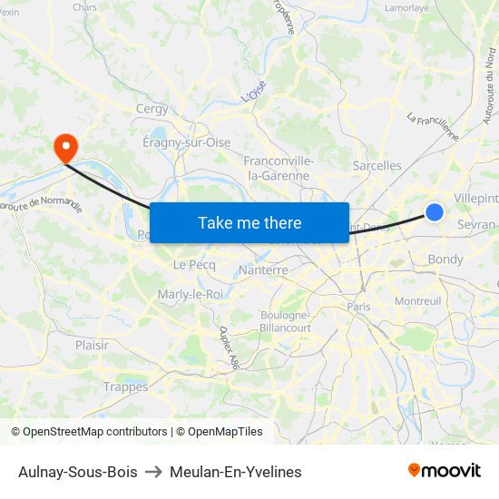 Aulnay-Sous-Bois to Meulan-En-Yvelines map