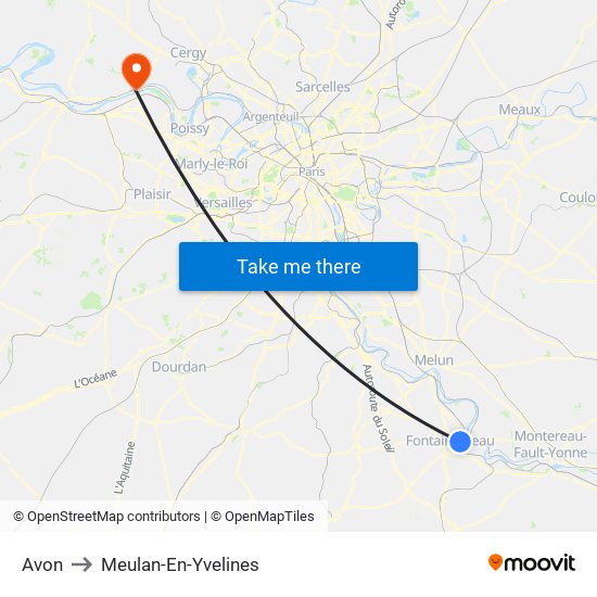 Avon to Meulan-En-Yvelines map