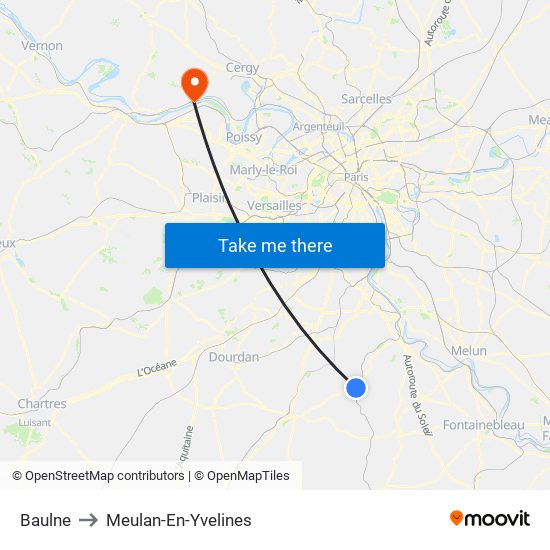 Baulne to Meulan-En-Yvelines map