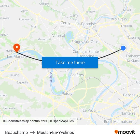 Beauchamp to Meulan-En-Yvelines map