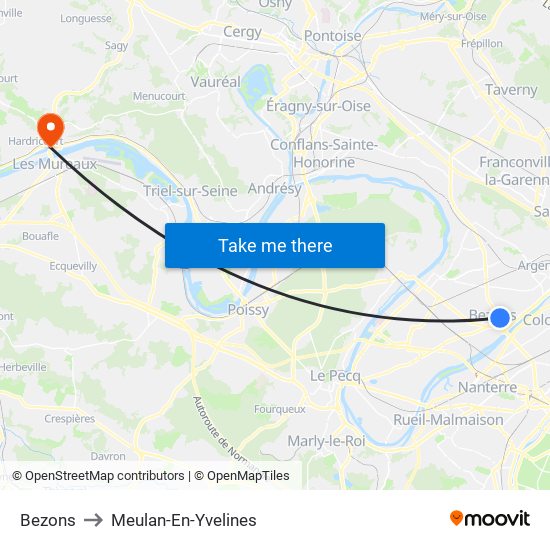 Bezons to Meulan-En-Yvelines map