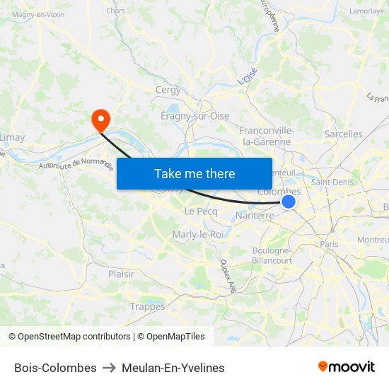 Bois-Colombes to Meulan-En-Yvelines map
