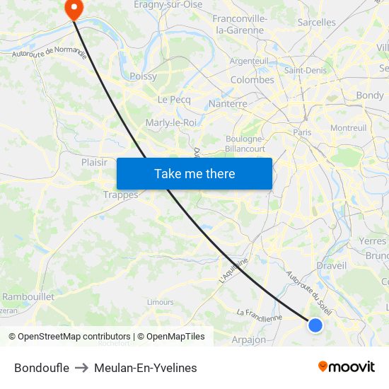 Bondoufle to Meulan-En-Yvelines map