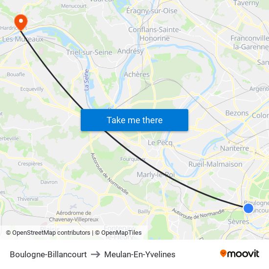 Boulogne-Billancourt to Meulan-En-Yvelines map
