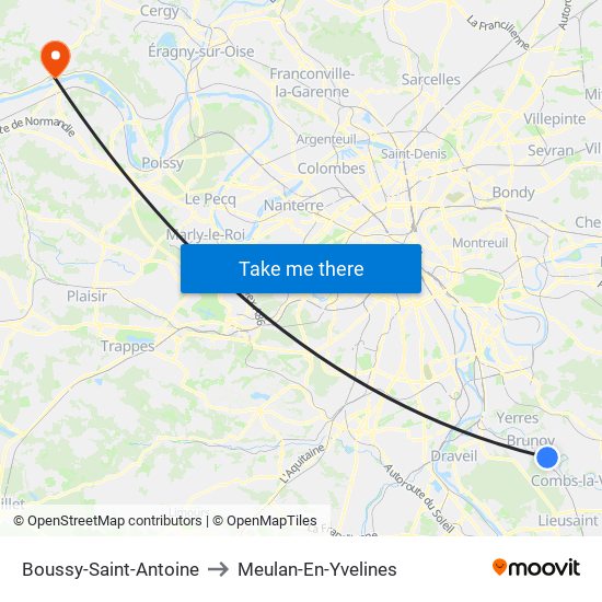 Boussy-Saint-Antoine to Meulan-En-Yvelines map