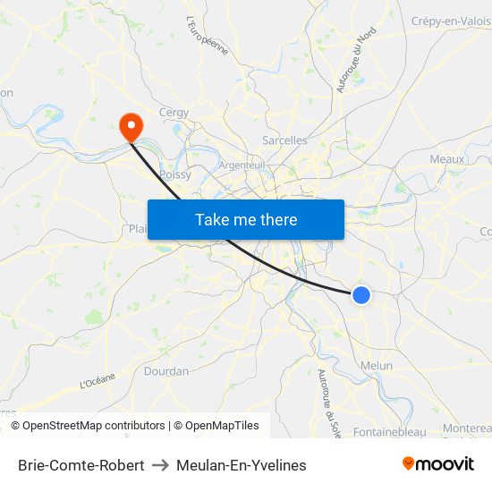 Brie-Comte-Robert to Meulan-En-Yvelines map