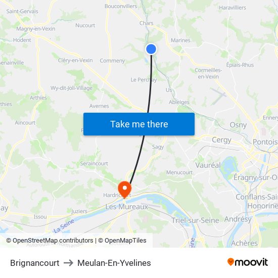 Brignancourt to Meulan-En-Yvelines map