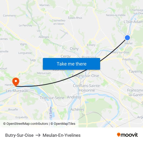 Butry-Sur-Oise to Meulan-En-Yvelines map