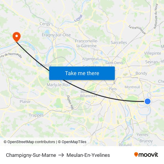 Champigny-Sur-Marne to Meulan-En-Yvelines map