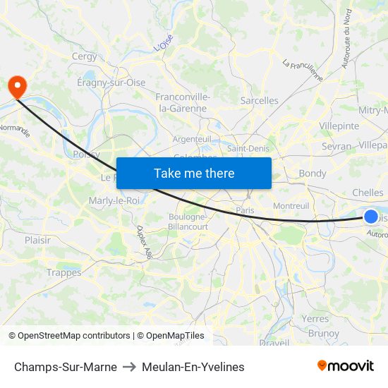 Champs-Sur-Marne to Meulan-En-Yvelines map